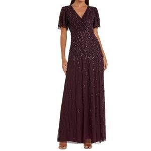 Mac Duggal Purple Embellished Flutter Sleeve Gown Women’s Sz 10